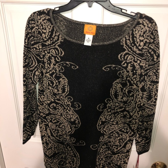 Holiday black / metallic Gold New Tunic Sweater Ruby Rd.  tunic NWT $59 - Picture 3 of 6